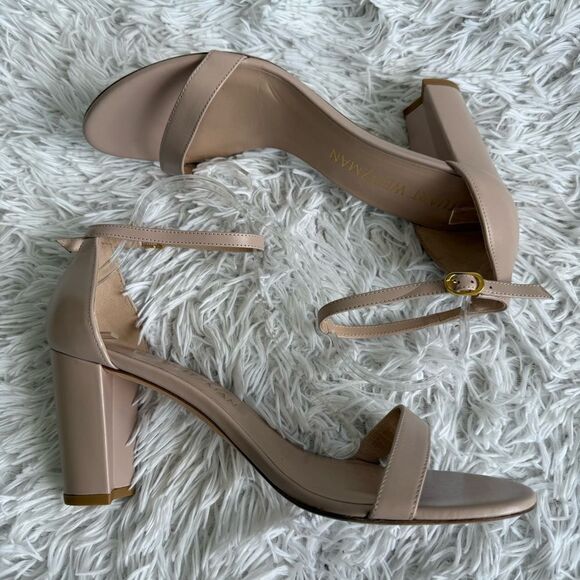 Stuart Weitzman Nearlynude 90mm Nude Strappy Leather Sandals Size 12 - Picture 3 of 11